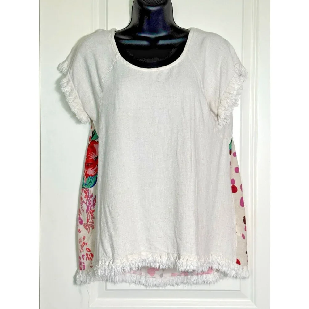 Umgee USA Womens Size S Linen Cotton Blend Floral Print Fringe Tunic Top - Picture 1 of 8